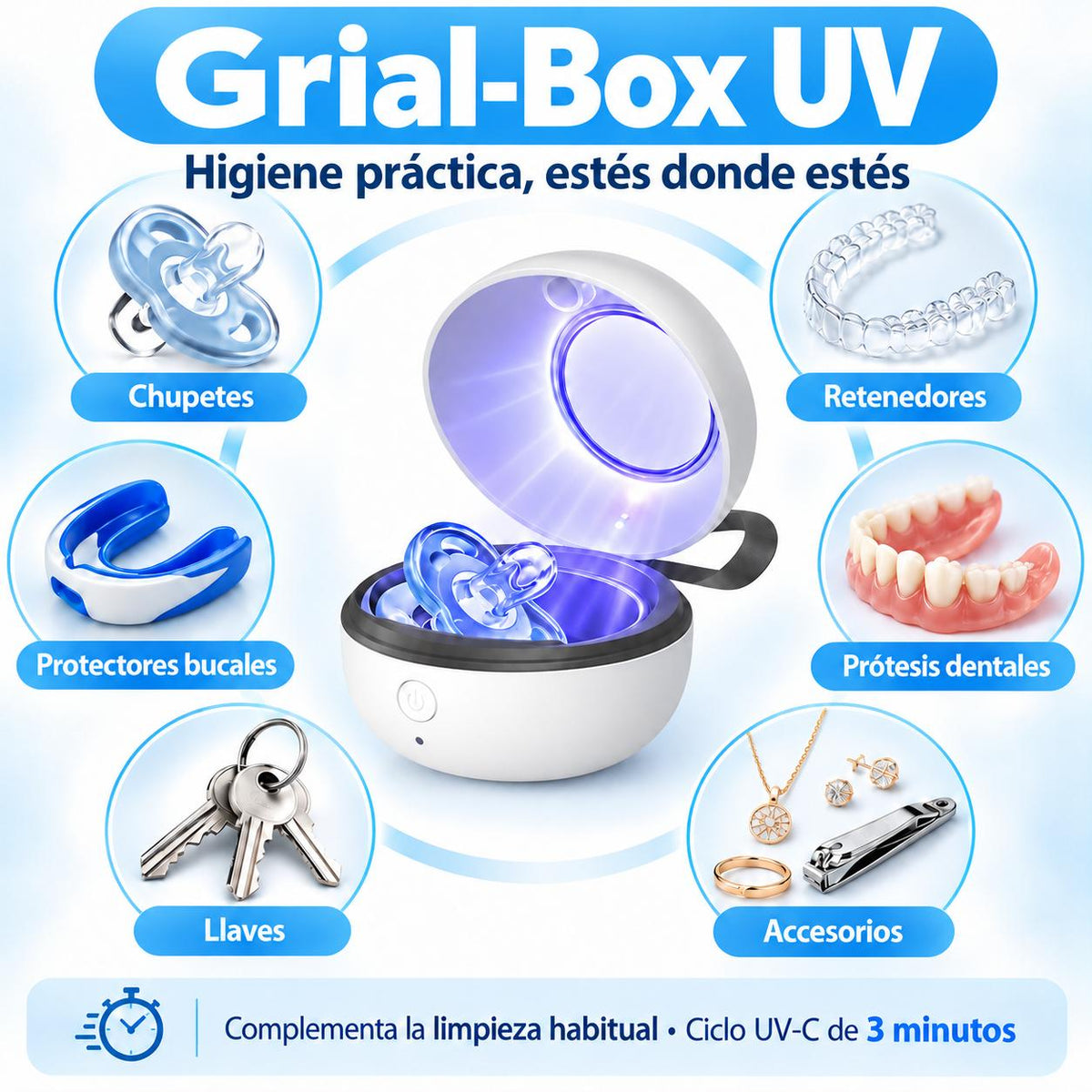 Grial-Box UV | Estuche UV-C portátil para retenedores y placas